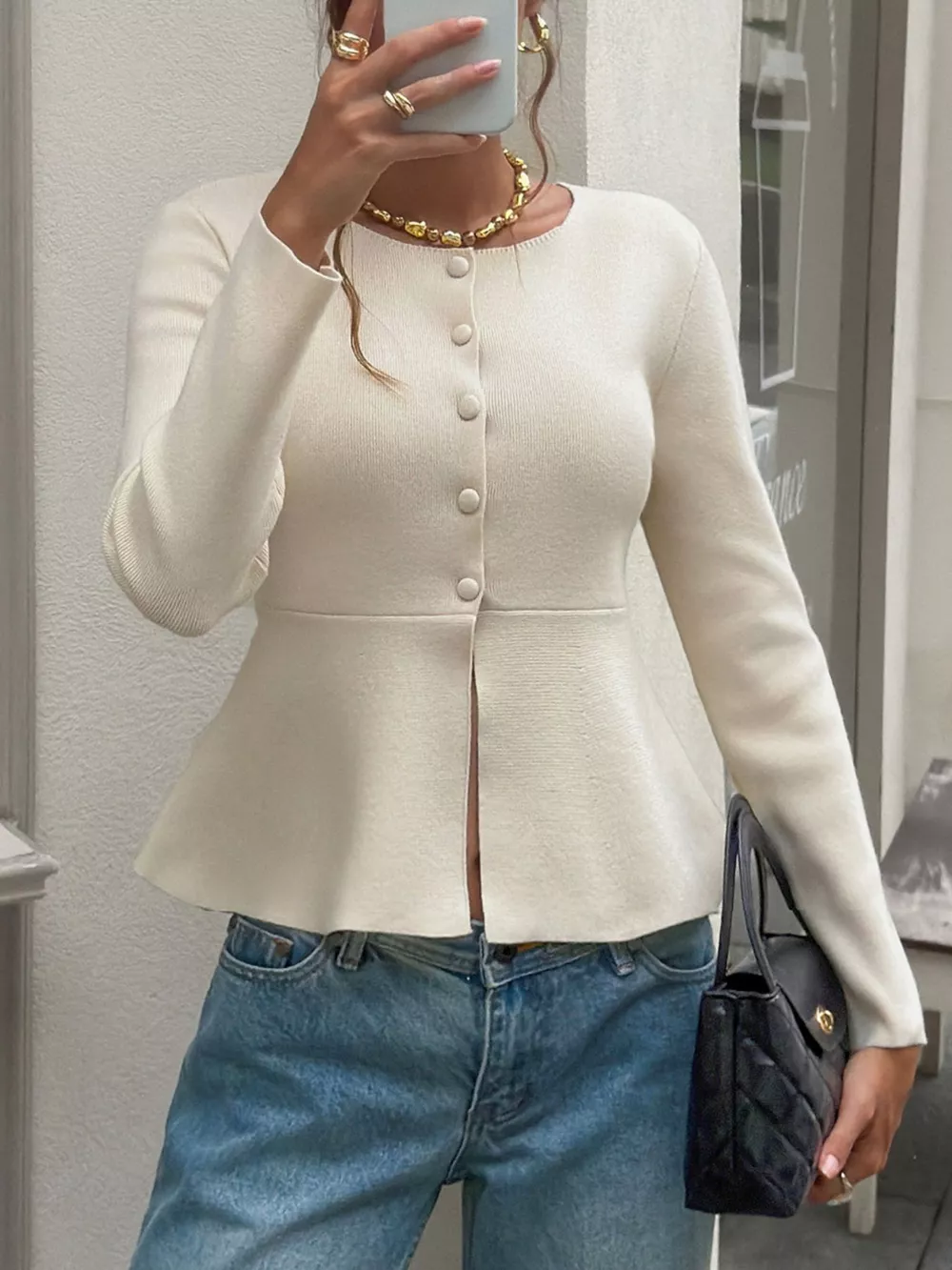 Peplum Button-Up Cardigan, image 4