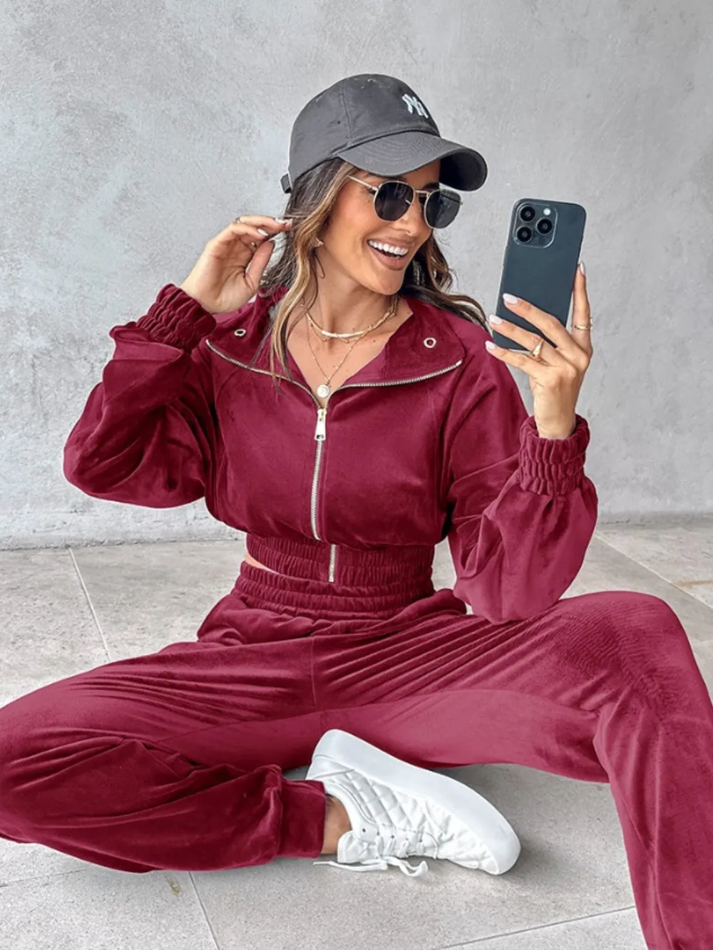 Zip Up Long Sleeve Cropped Top and Joggers Set, image 16