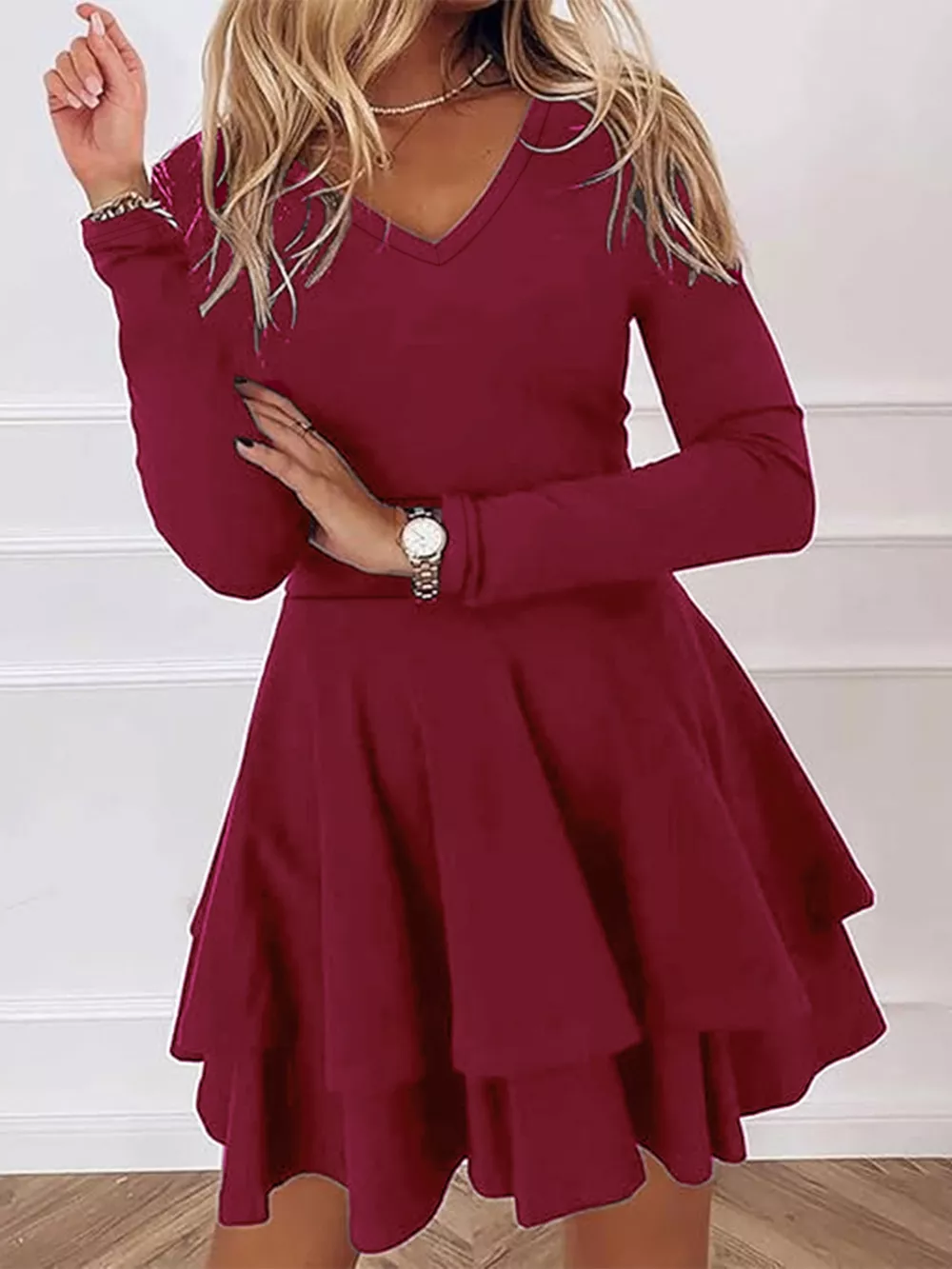 V-Neck Layered Ruffle Mini Dress, image 14