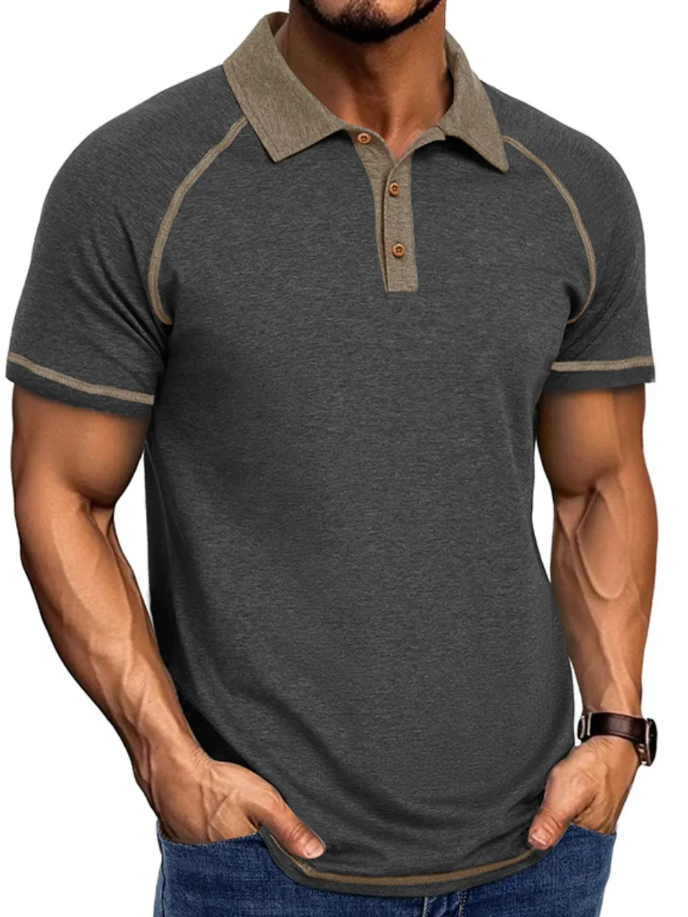 Men's Full Size Contrast Collar Short Sleeve Polo Shirt Plus Size, image 5