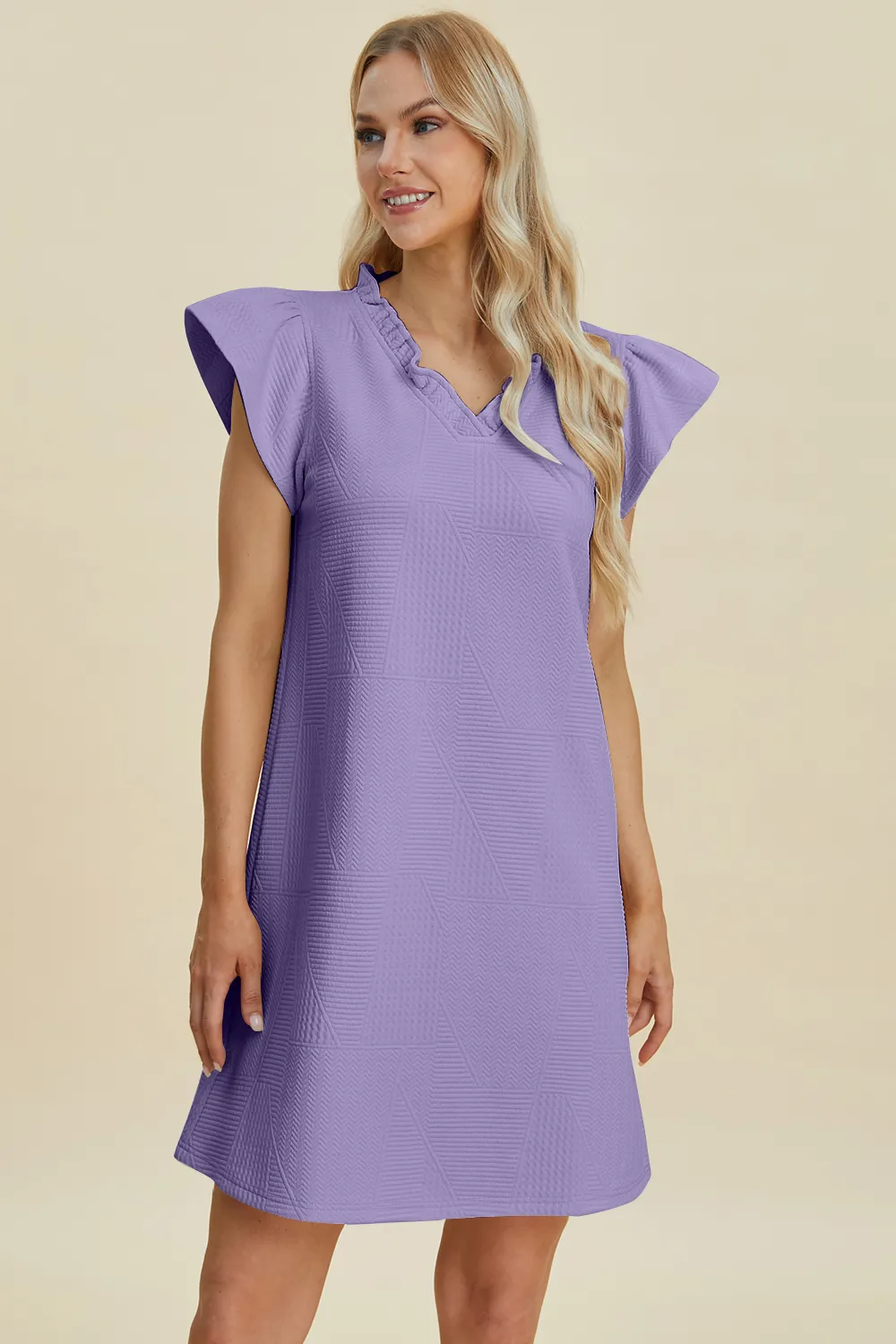Full Size Ruffled V-Neck Cap Sleeve Dress, image 12