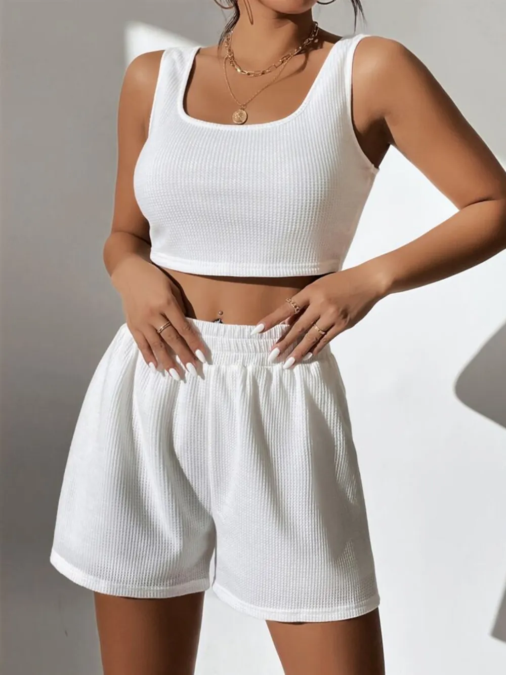 Full Size Wide Strap Tank and Shorts Set Plus Size, image 6
