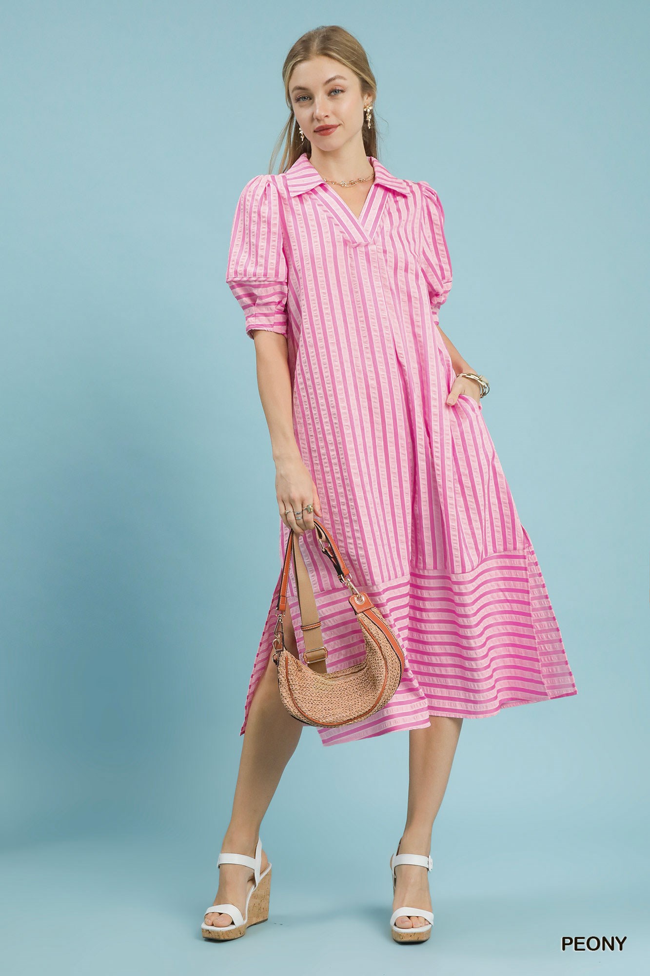 Striped Puff Sleeve Midi Dress, image 4