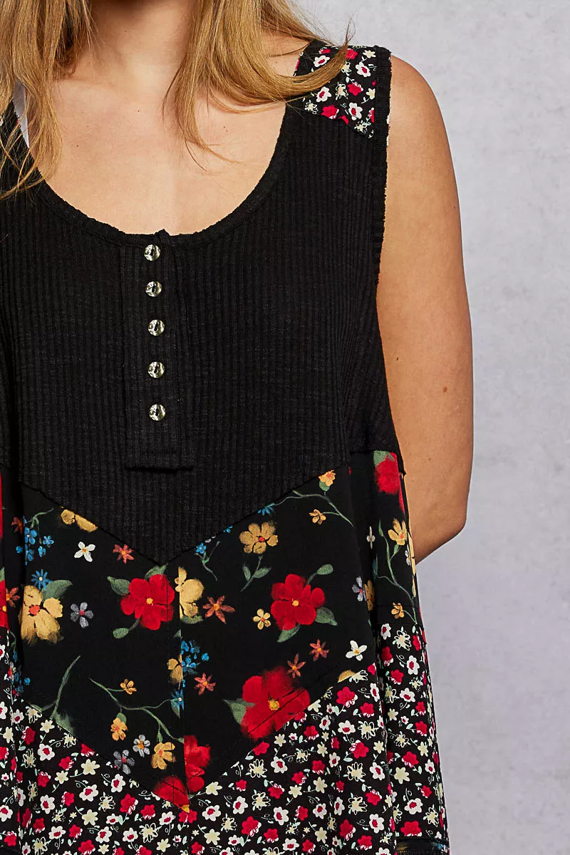 Round Neck Ribbed Tank with Woven Print Patch, image 4