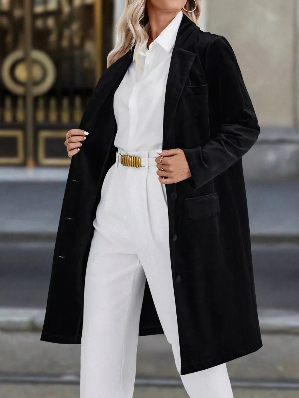Lapel Collar Long Sleeve Longline Coat, image 8