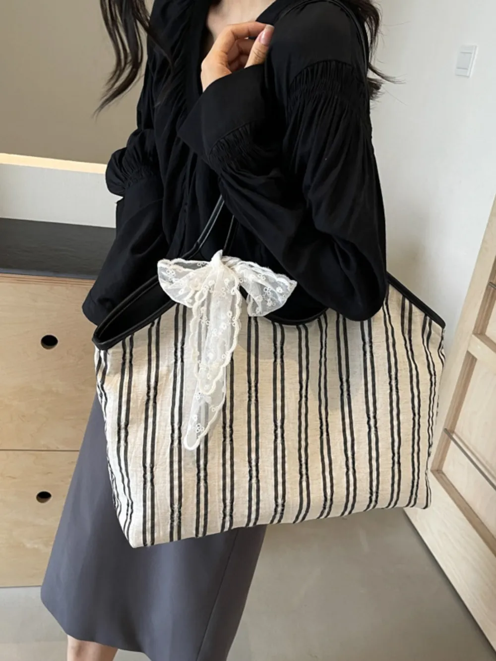 Striped Canvas Tote Bag, image 7
