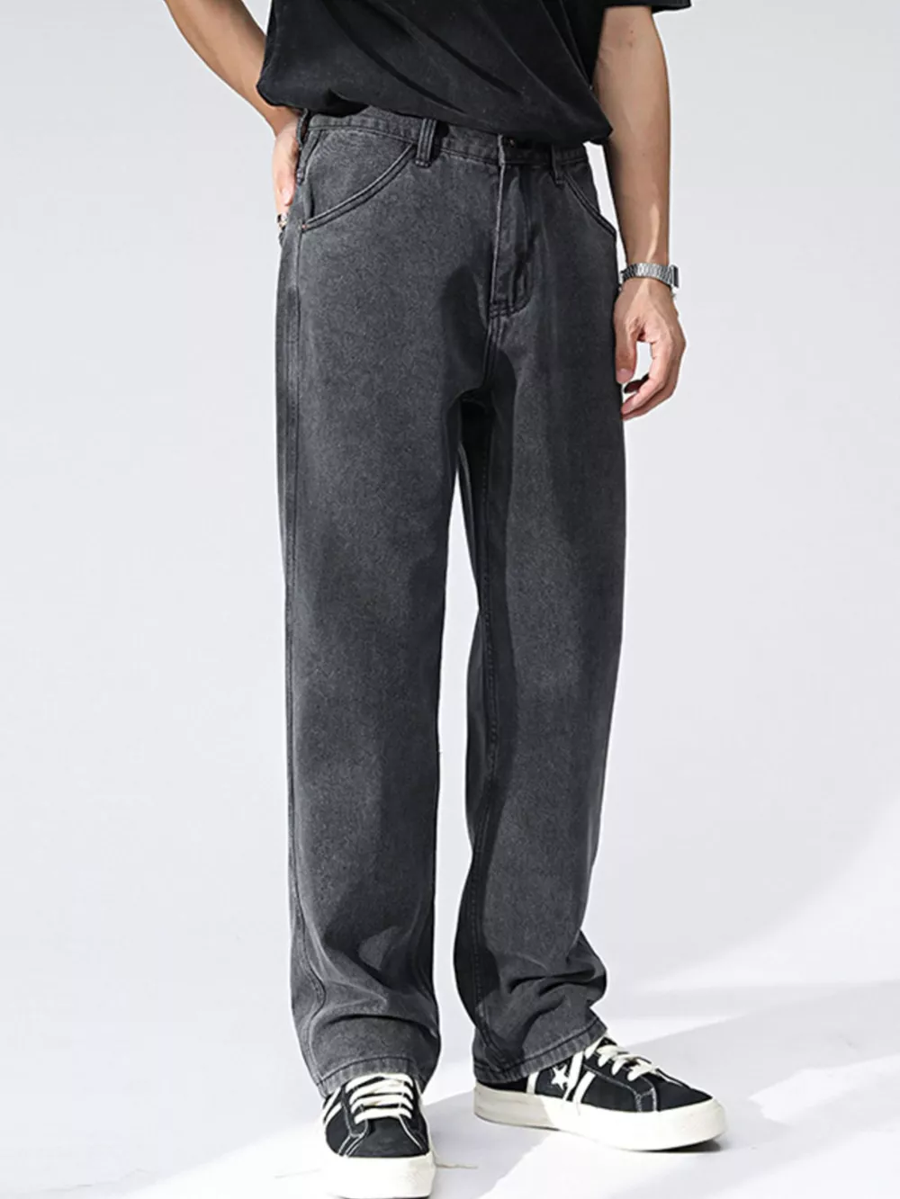 Men's Wash Relaxed Fit Wide Leg Jeans, image 3