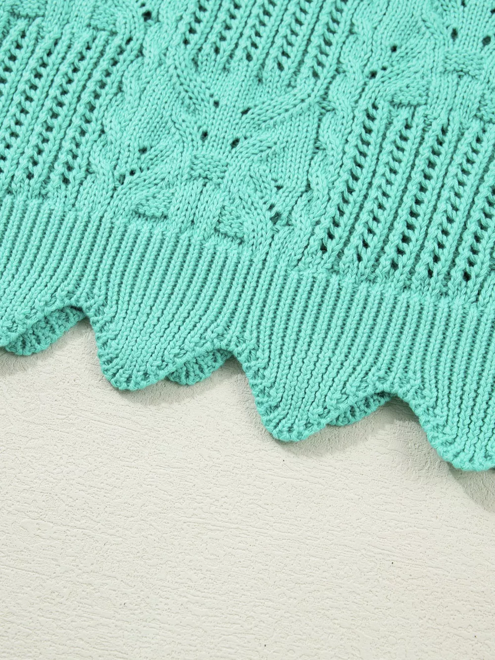 Pointelle Knit Patterned Scalloped Trim Short Sleeve Sweater, image 11