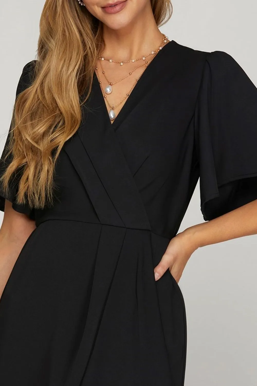 Ruffled Surplice Short Flutter Sleeve Mini Dress, image 3