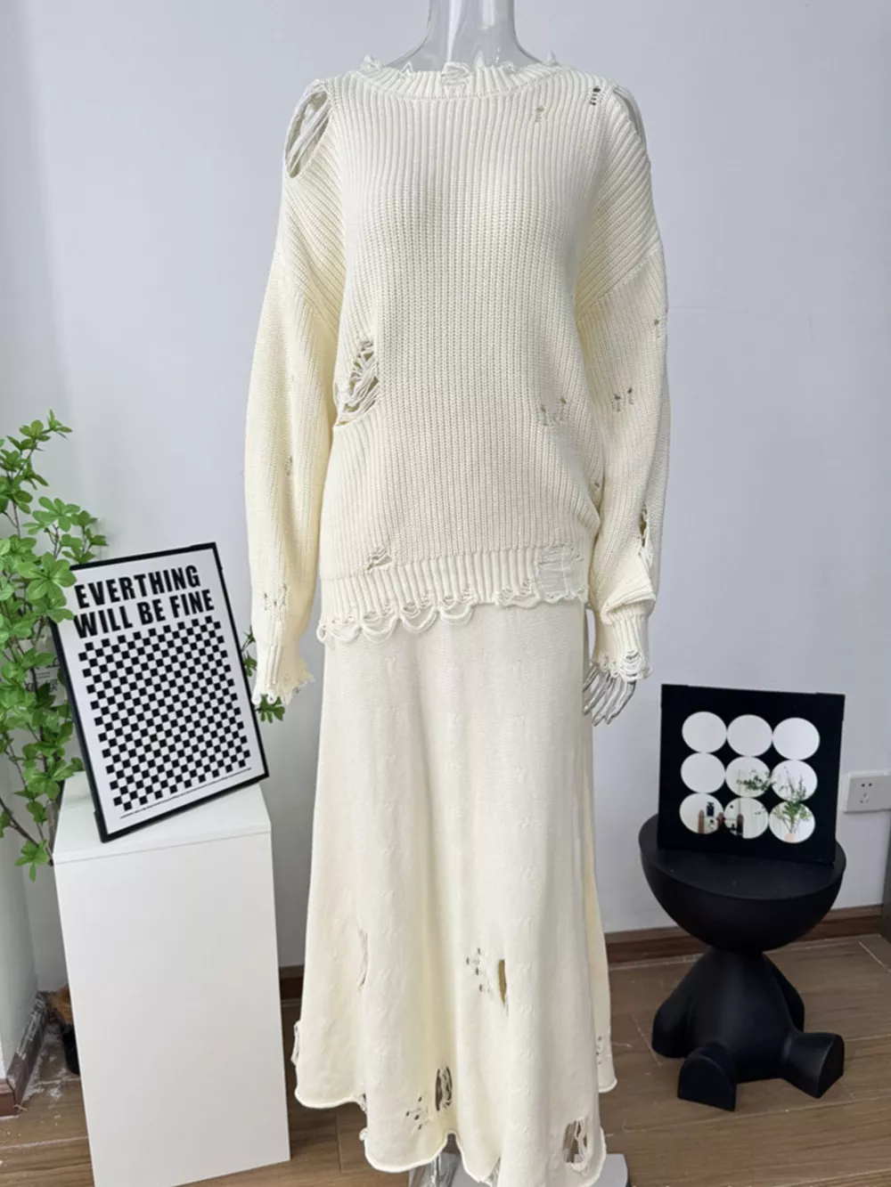 Distressed Long Sleeve Sweater and Skirt Set, image 5