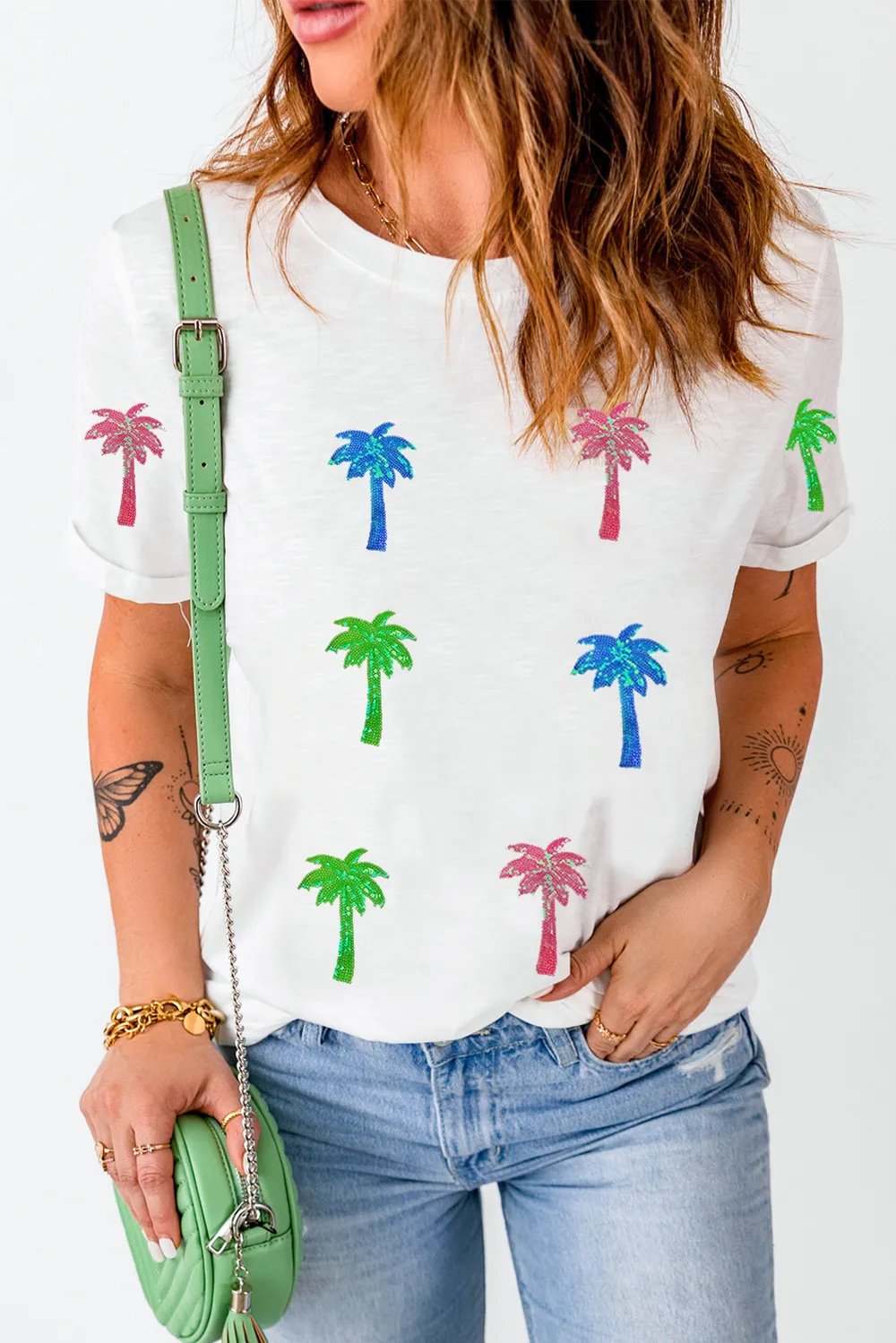 Coconut Palm Round Neck Short Sleeve T-Shirt, image 3