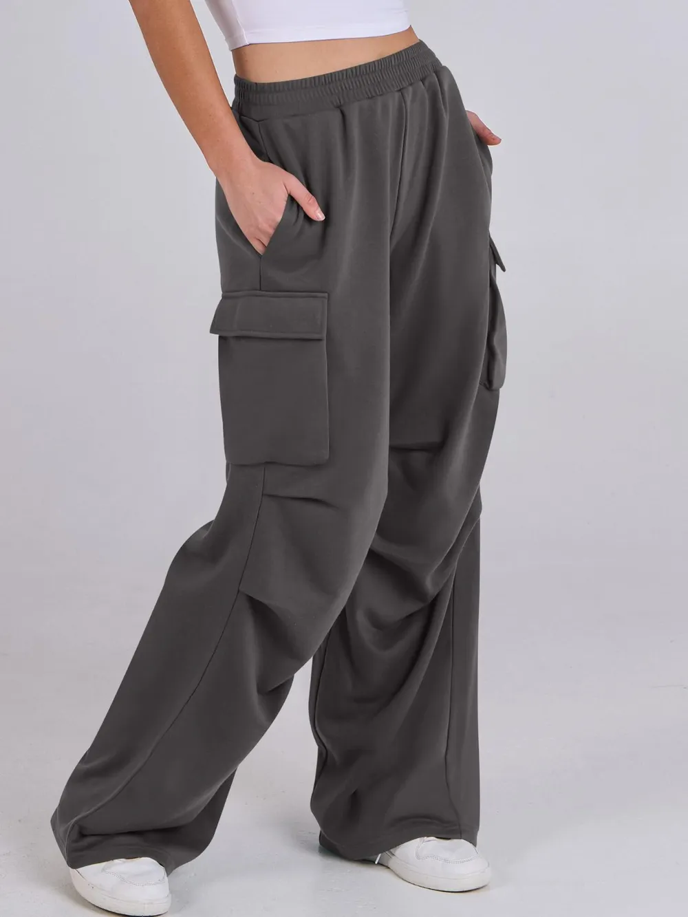 Elastic Waist Wide Leg Pants with Pockets, image 26
