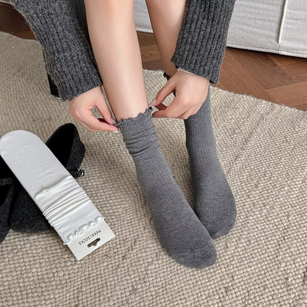 Ribbed Lettuce-Edge Casual Socks, image 6