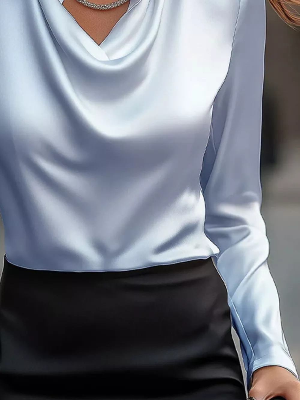Full Size Satin Cowl Neck Long Sleeve Blouse Plus Size, image 7