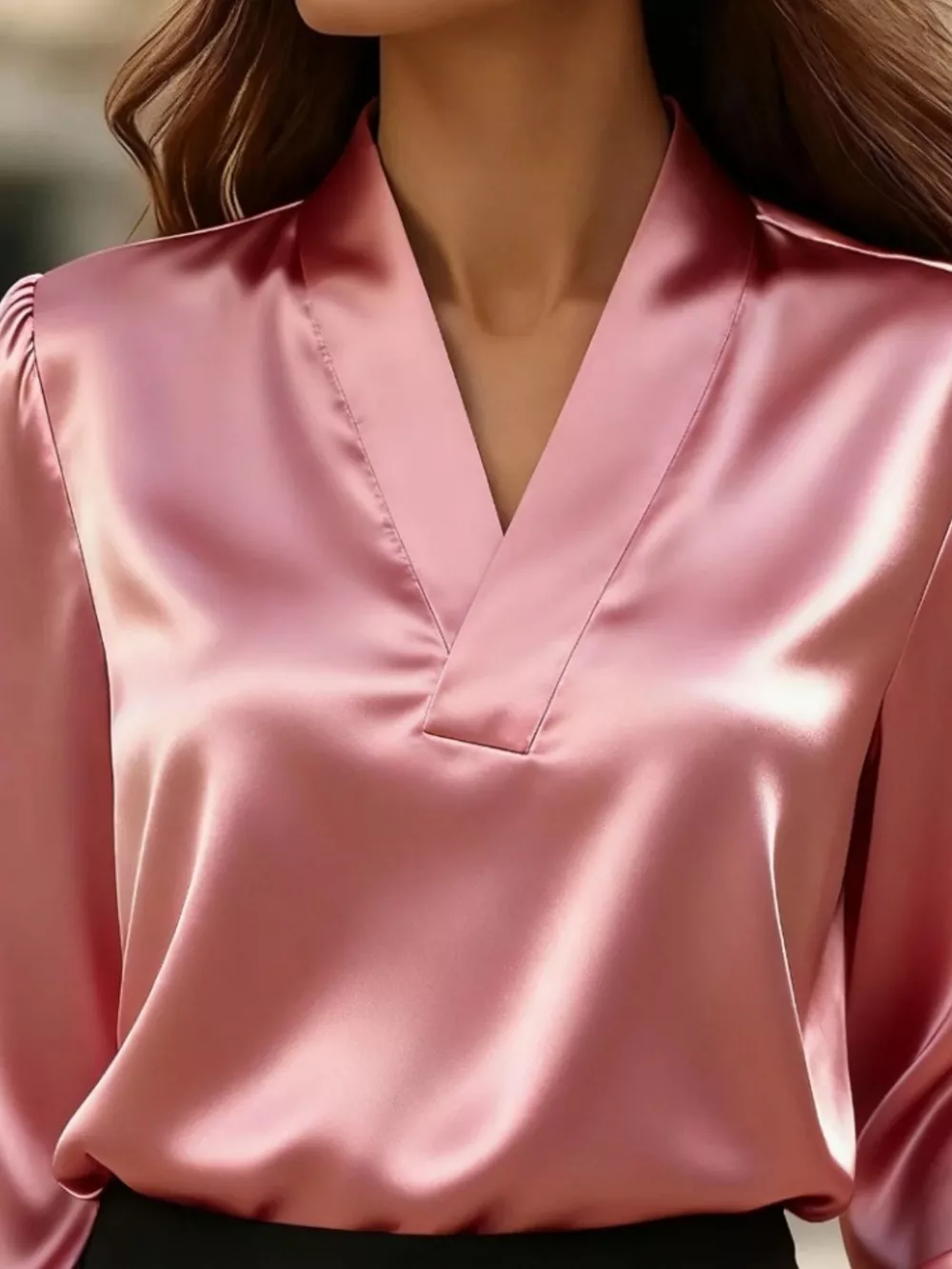 Satin V-Neck Long Sleeve Blouse, image 4