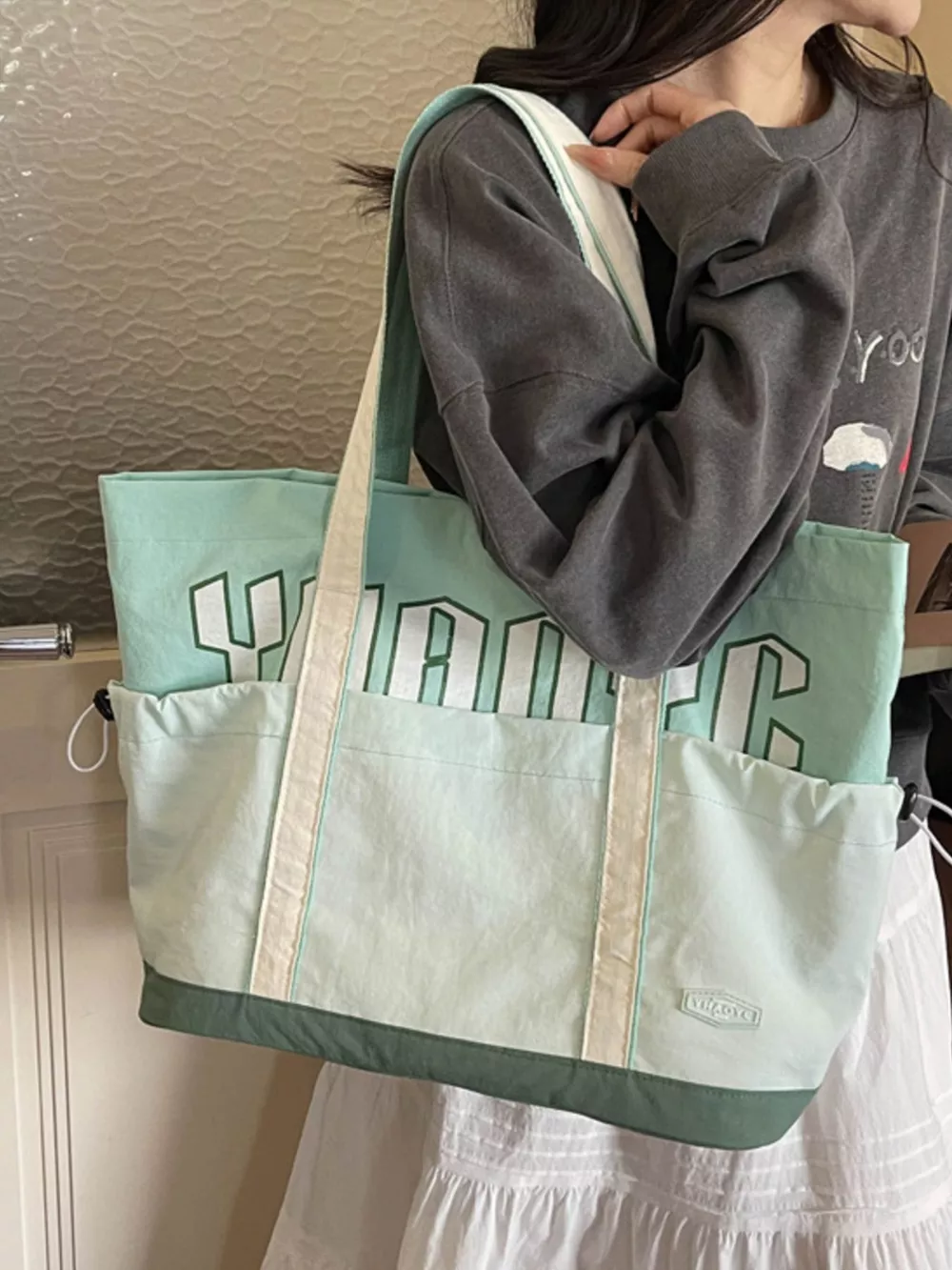 Drawstring Letter Shoulder Bag, image 6