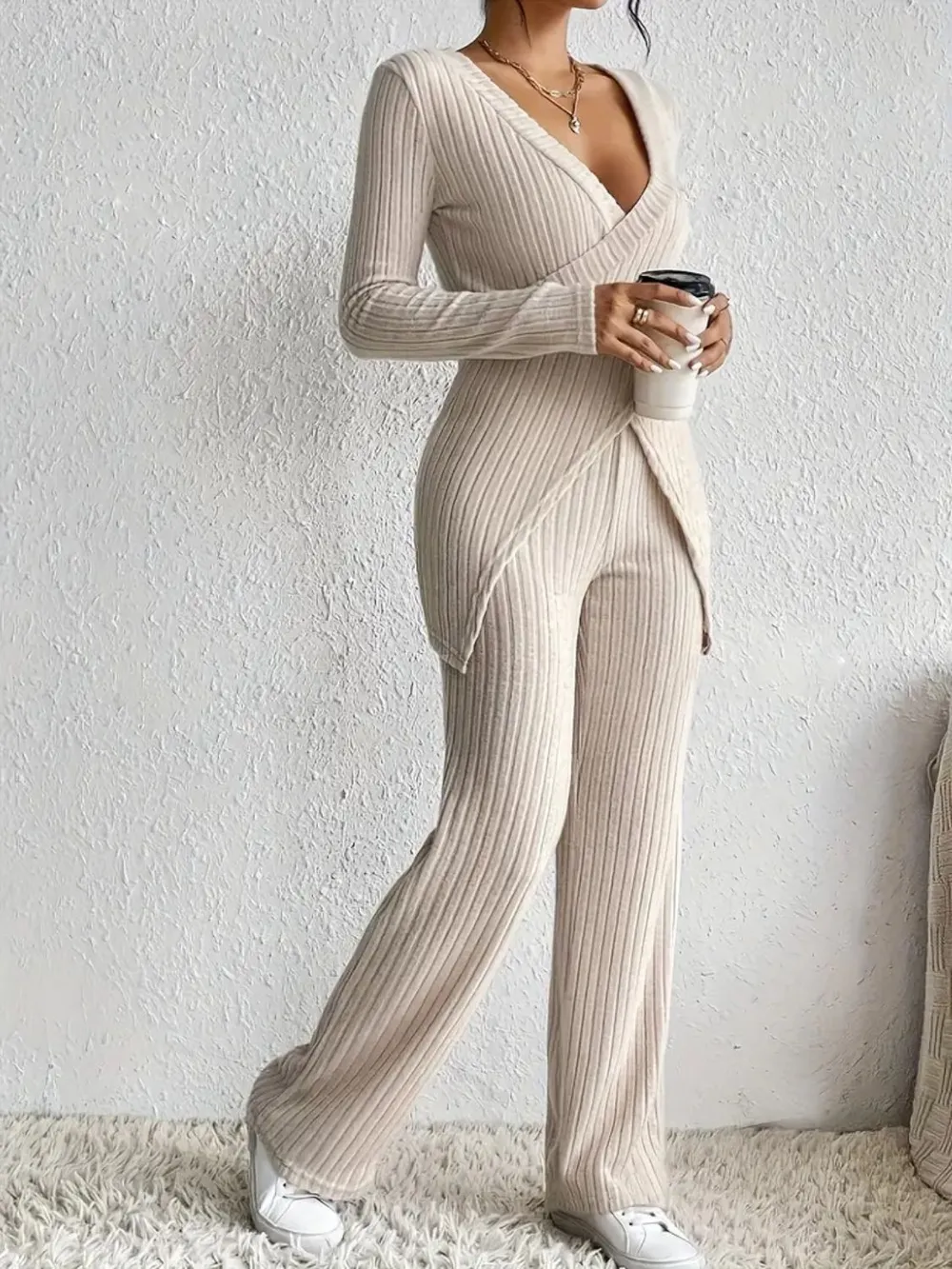 Surplice Long Sleeve Top and Pants Set, image 5