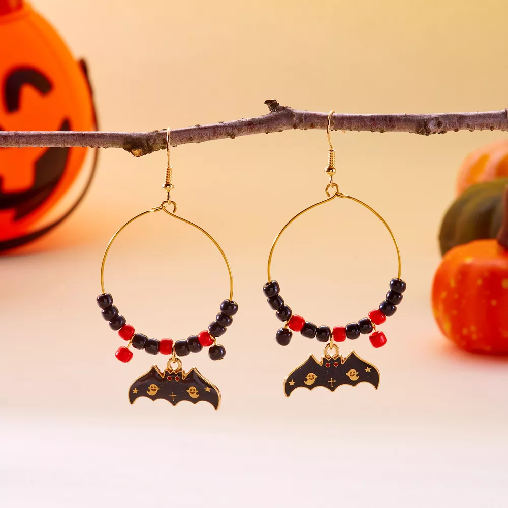 Halloween Bat Charm Hoop Earrings, image 4
