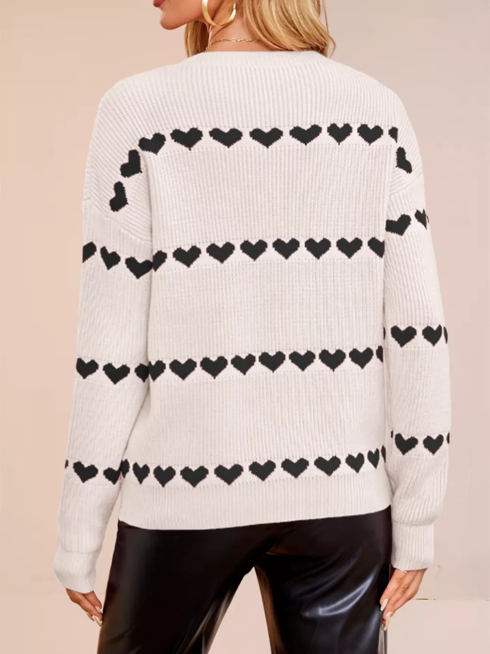 Heart Pattern Dropped Shoulder Sweater, image 13