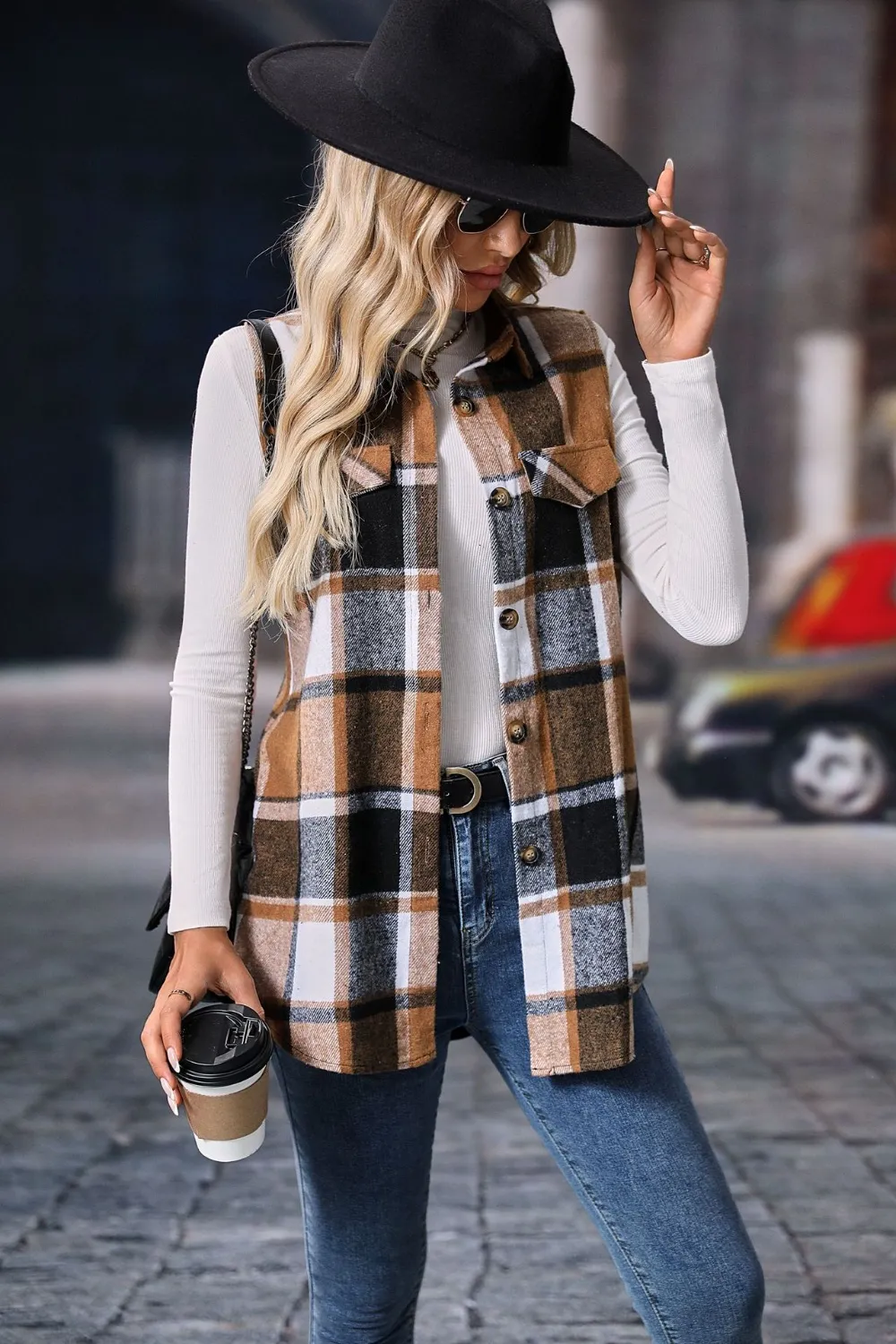 Plaid Button Up Vest Coat, image 22