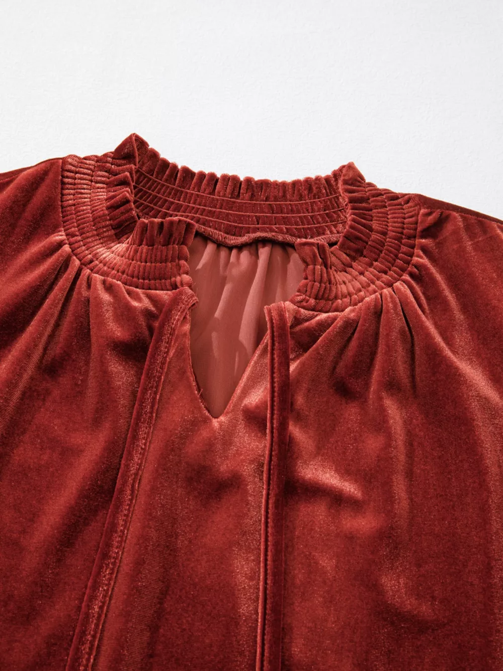 Tie Neck Puff Sleeve Velvet Dress, image 4