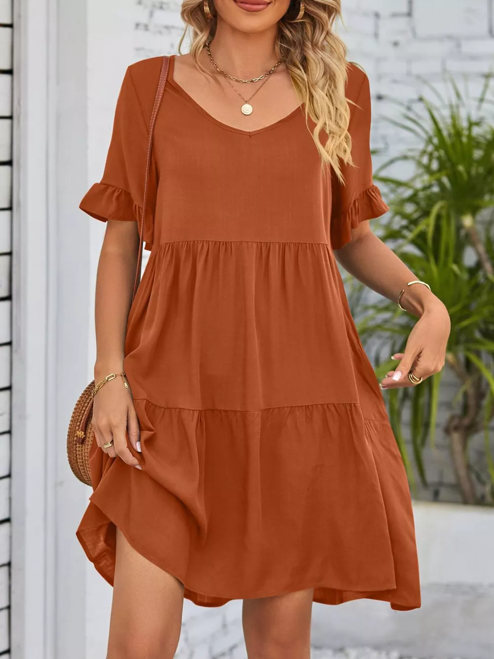 Ruffled Sleeve Tiered Mini Dress, image 13