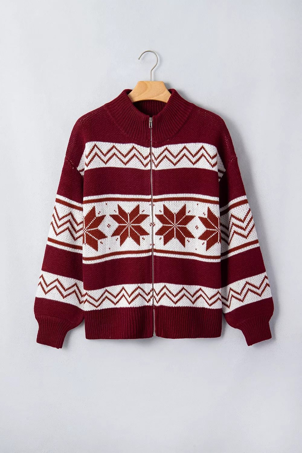 Geometric Pattern Zip-Up Knit Long Sleeve Regular Fit Cardigan, image 5