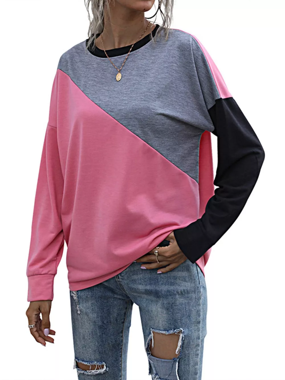 Color Block Casual Round Neck Sweatshirt, image 5