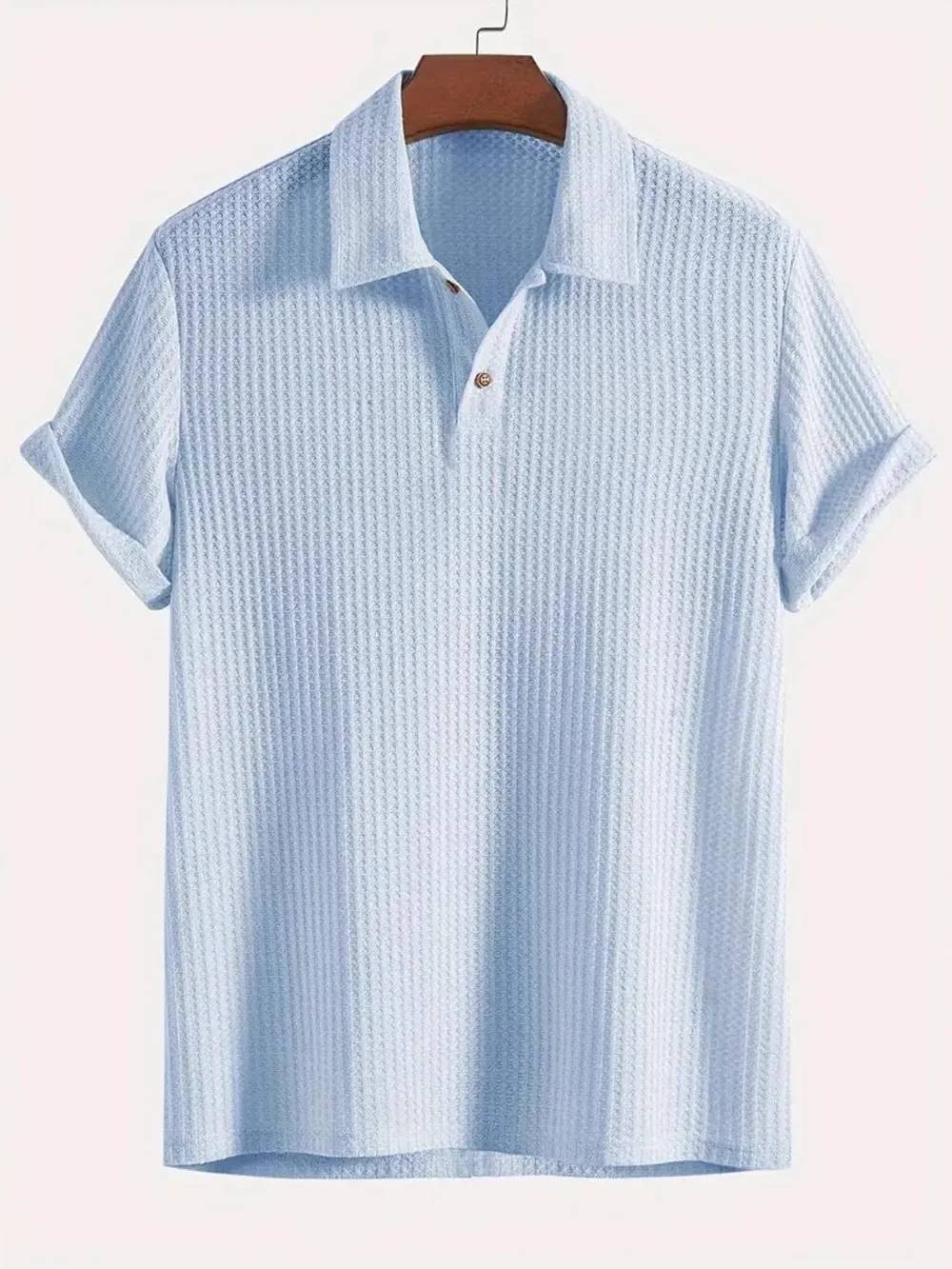 Men's Waffle-Knit Collared Neck Short Sleeve Polo, image 4
