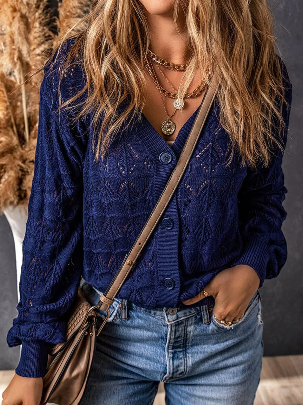 Openwork Button Up Cardigan, image 2