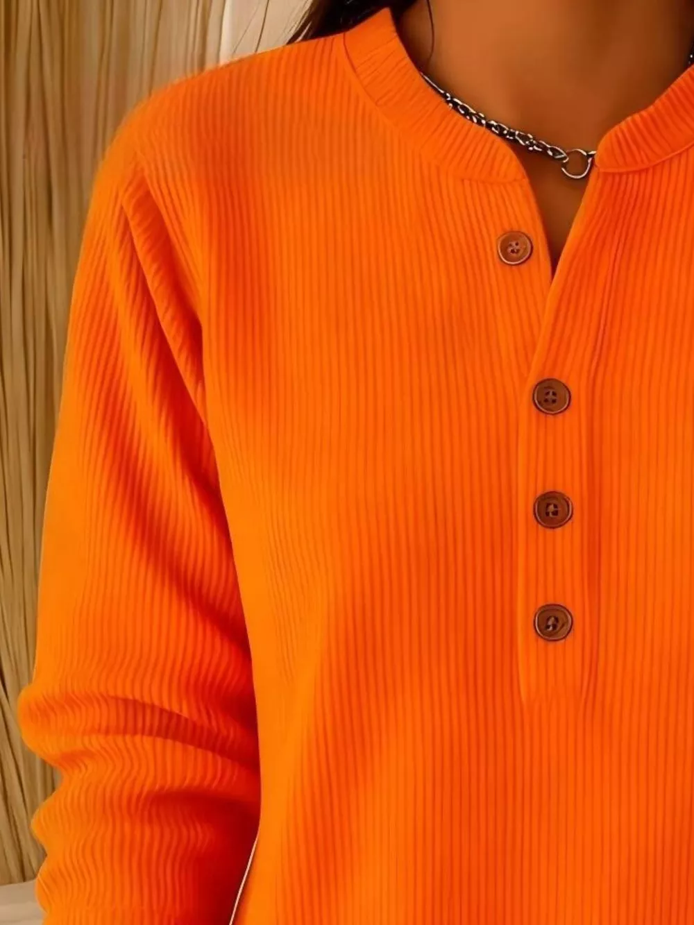 Full Size Ribbed Half Button Henley Top Plus Size, image 18
