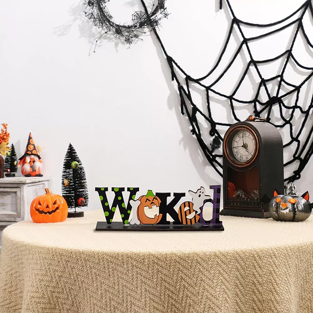 Halloween Decorative Object Set with Wicked and Spooky Wooden Signs, image 6