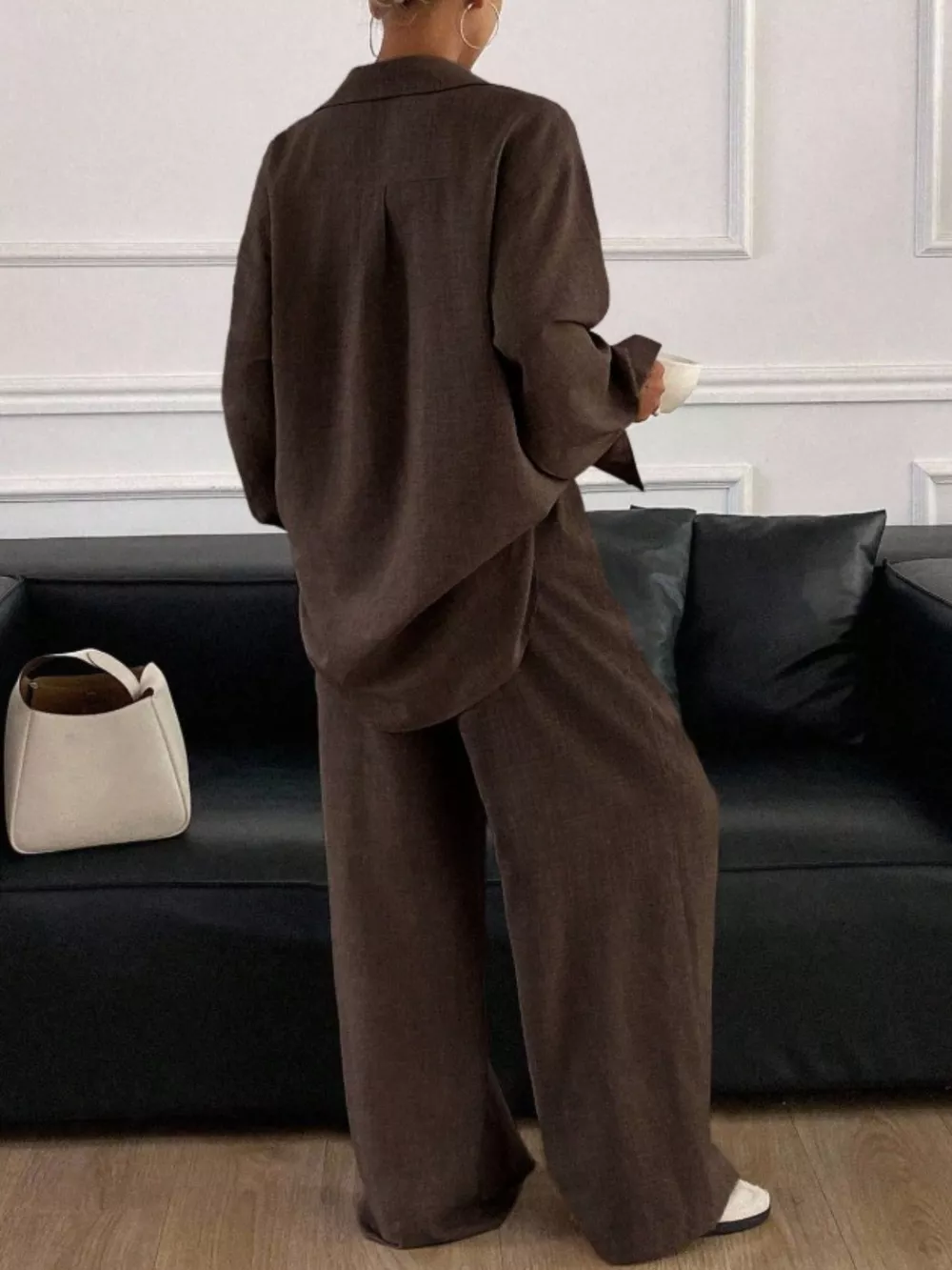 Button Up Long Sleeve Shirt and Wide Leg Pants Set, image 26