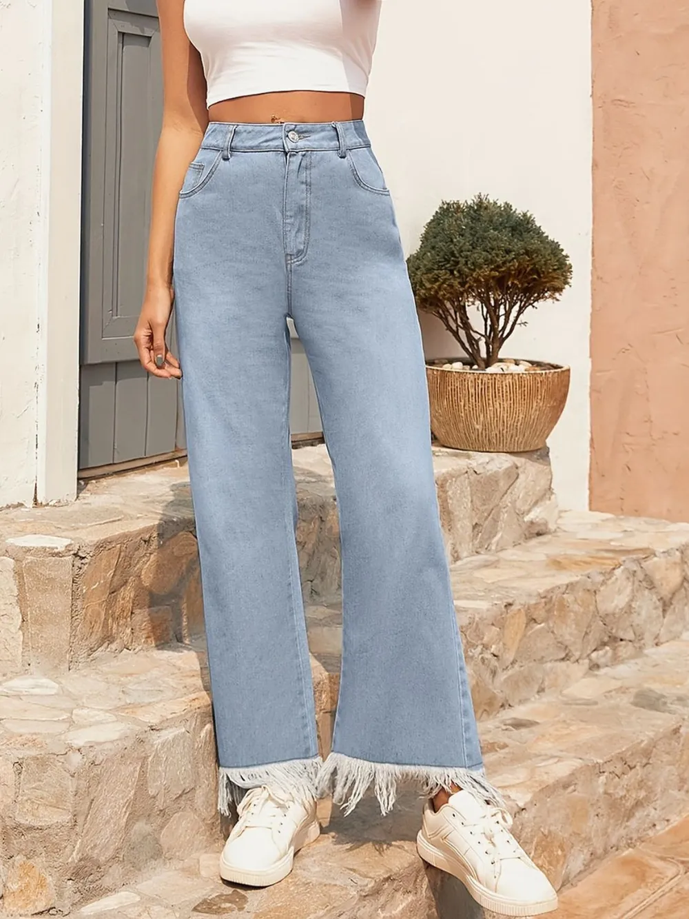 Raw Hem Bootcut Jeans with Pockets, image 4