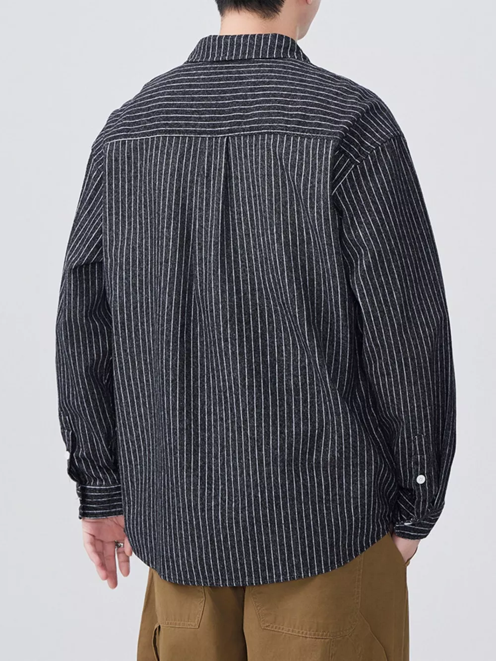 Men's Plus Size Striped Button Up Long Sleeve Shirt, image 9
