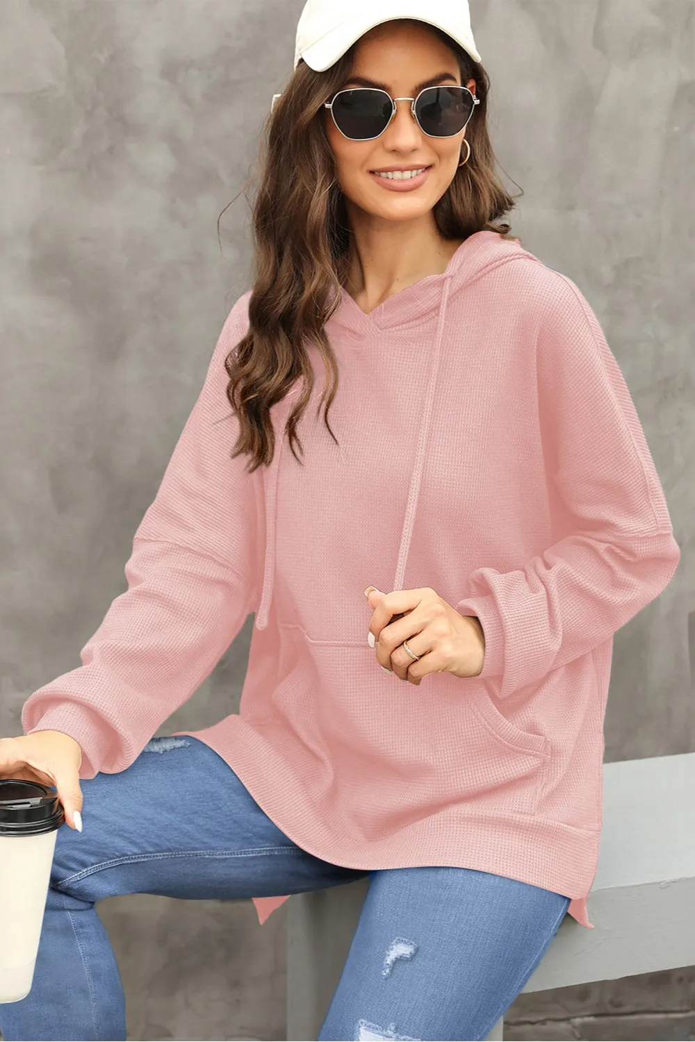 Waffle-Knit Long Sleeve Hoodie, image 15