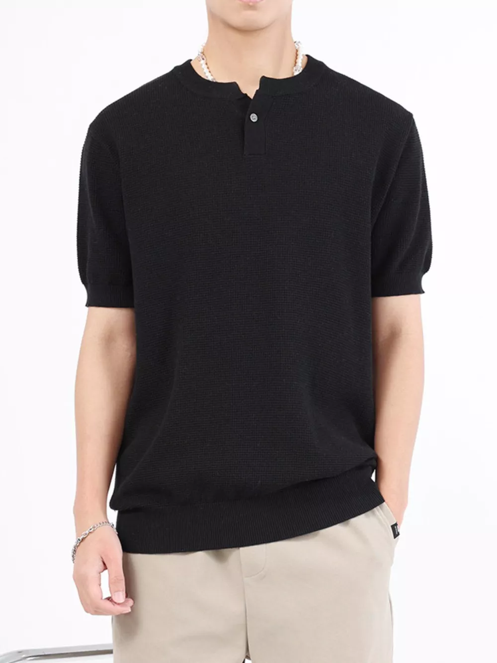 Men's Plus Size Casual Knit Henley T-Shirt