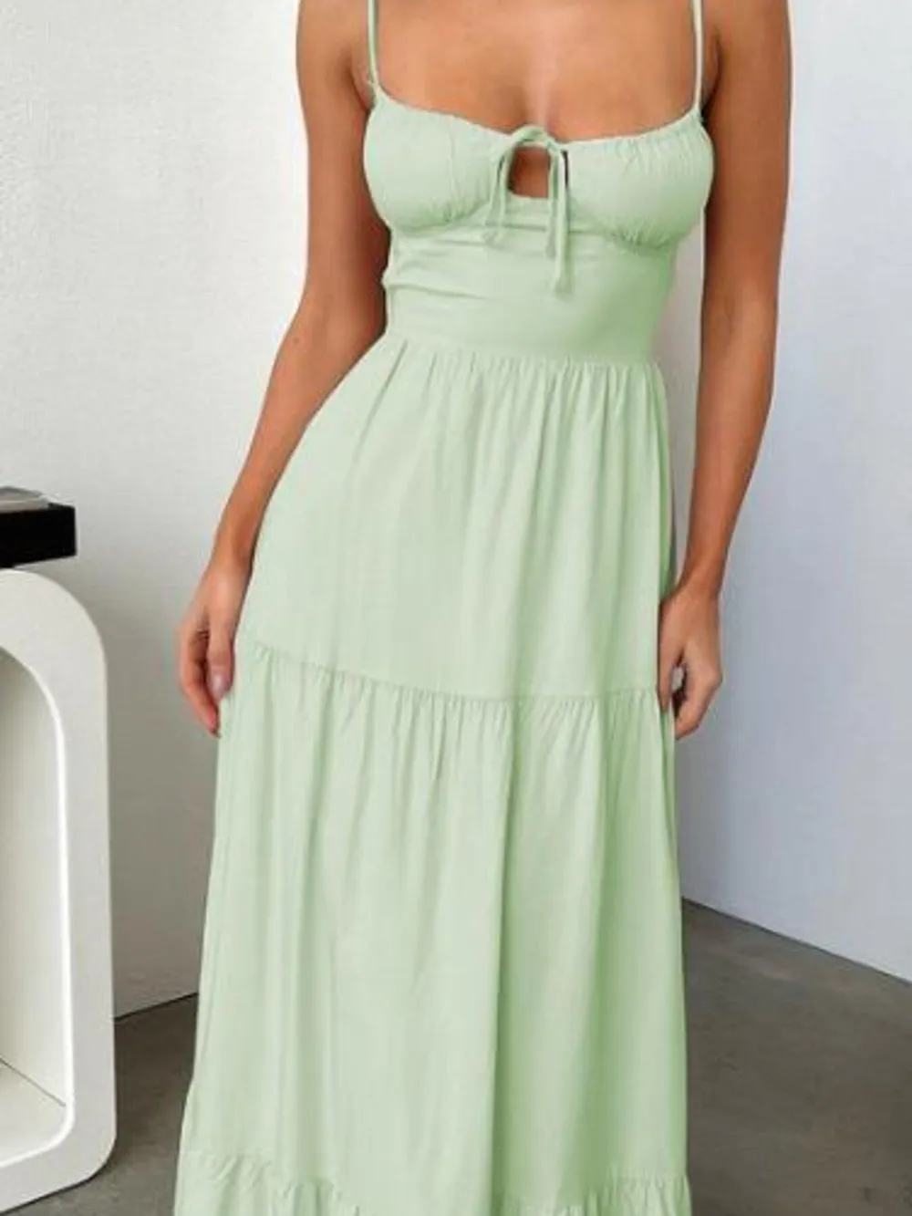 Tiered Lace Up Spaghetti Straps Maxi Dress, image 15