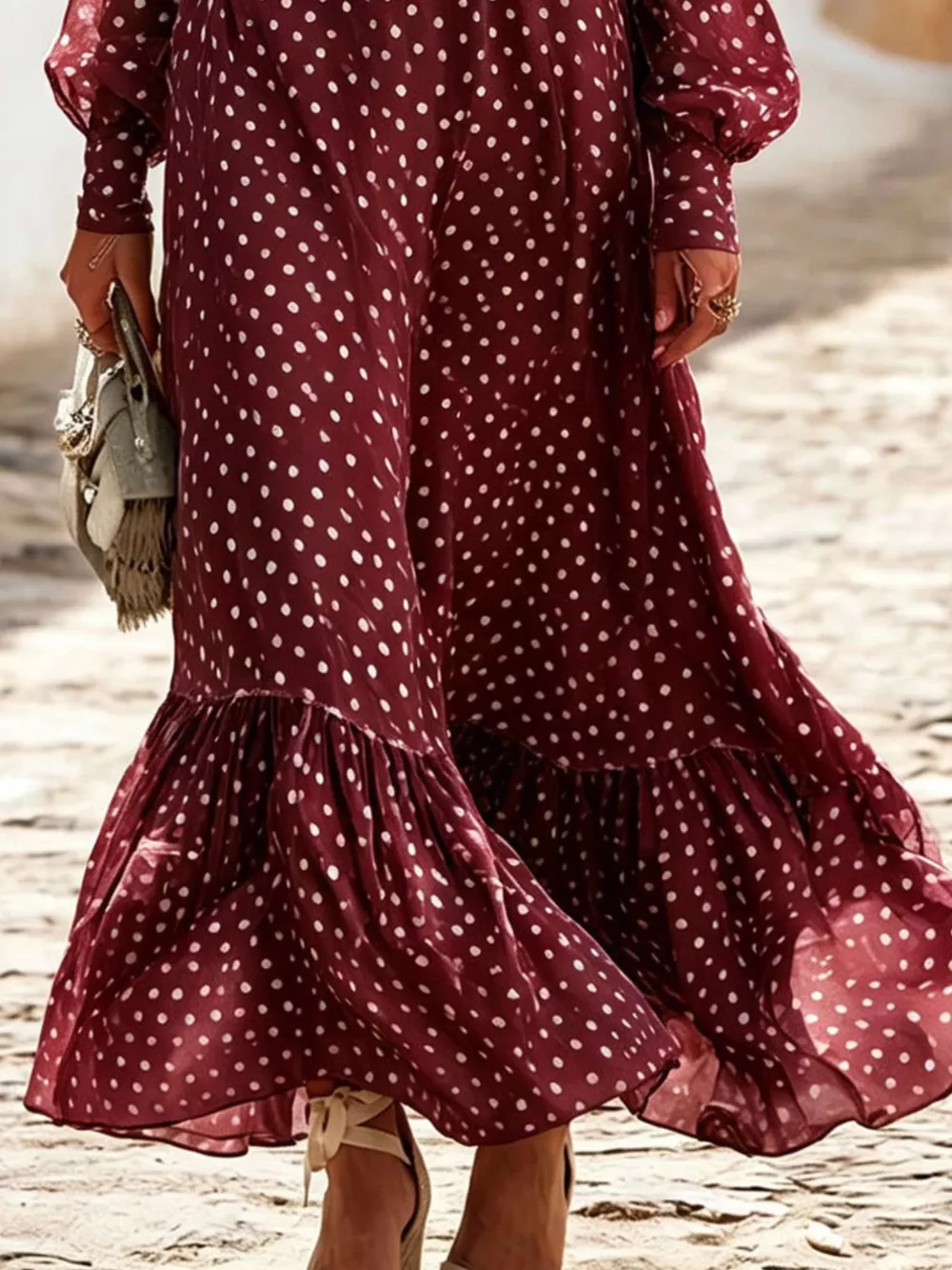 Full Size Polka Dot Ruffle V-Neck Maxi Dress Plus Size, image 18