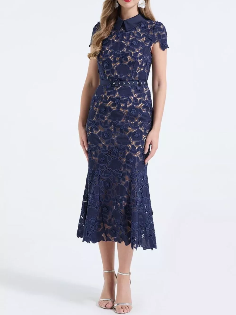 Floral Lace Short Sleeve Midi Dress, image 7