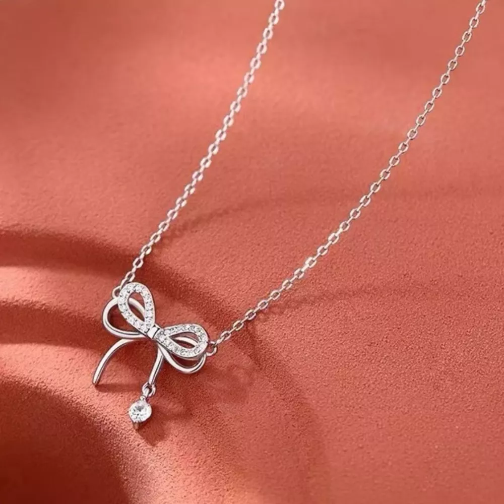 925 Sterling Silver Bowknot Pendant Necklace, image 3