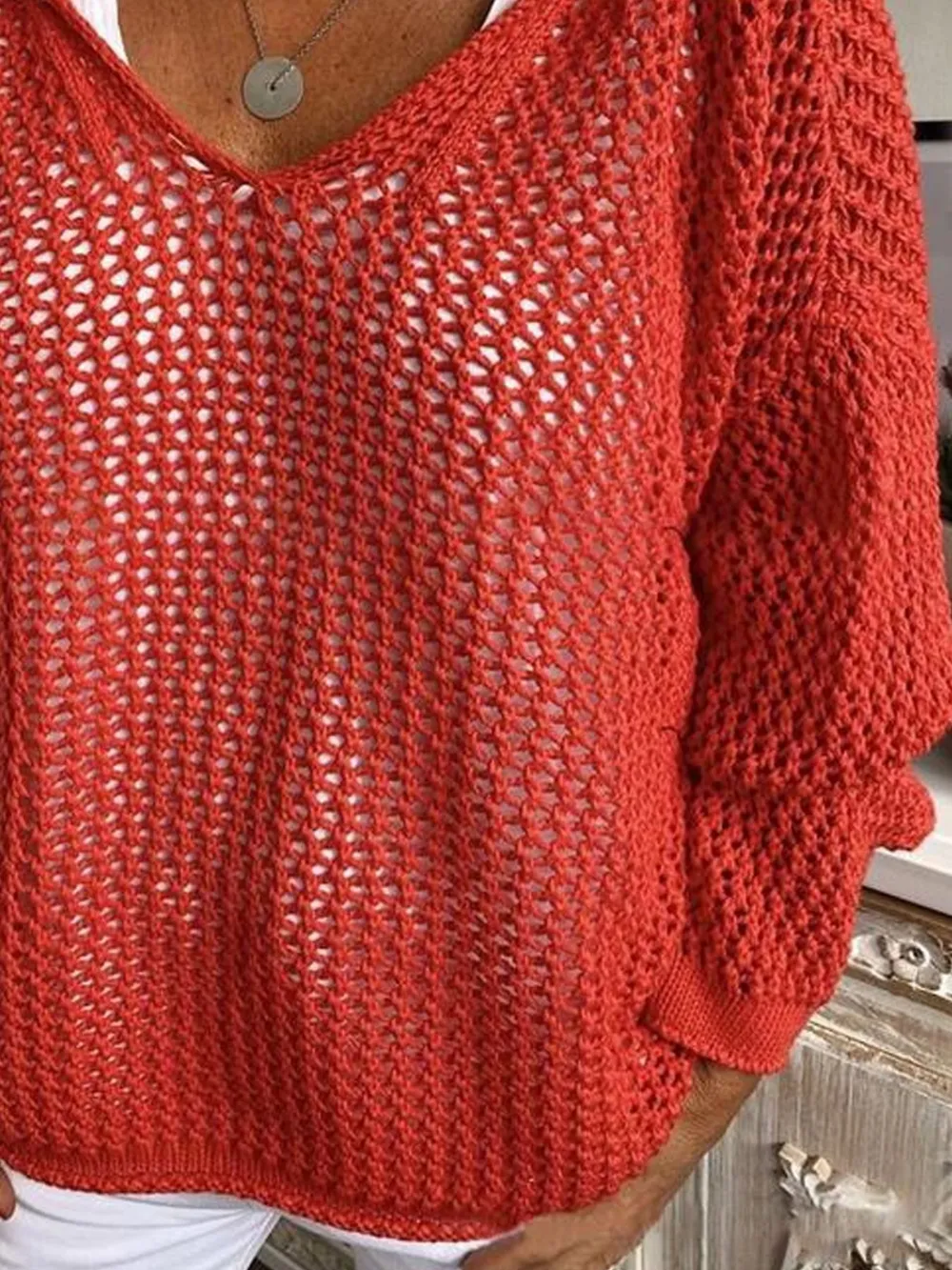Openwork Long Sleeve Hooded Knit Cover Up, image 3
