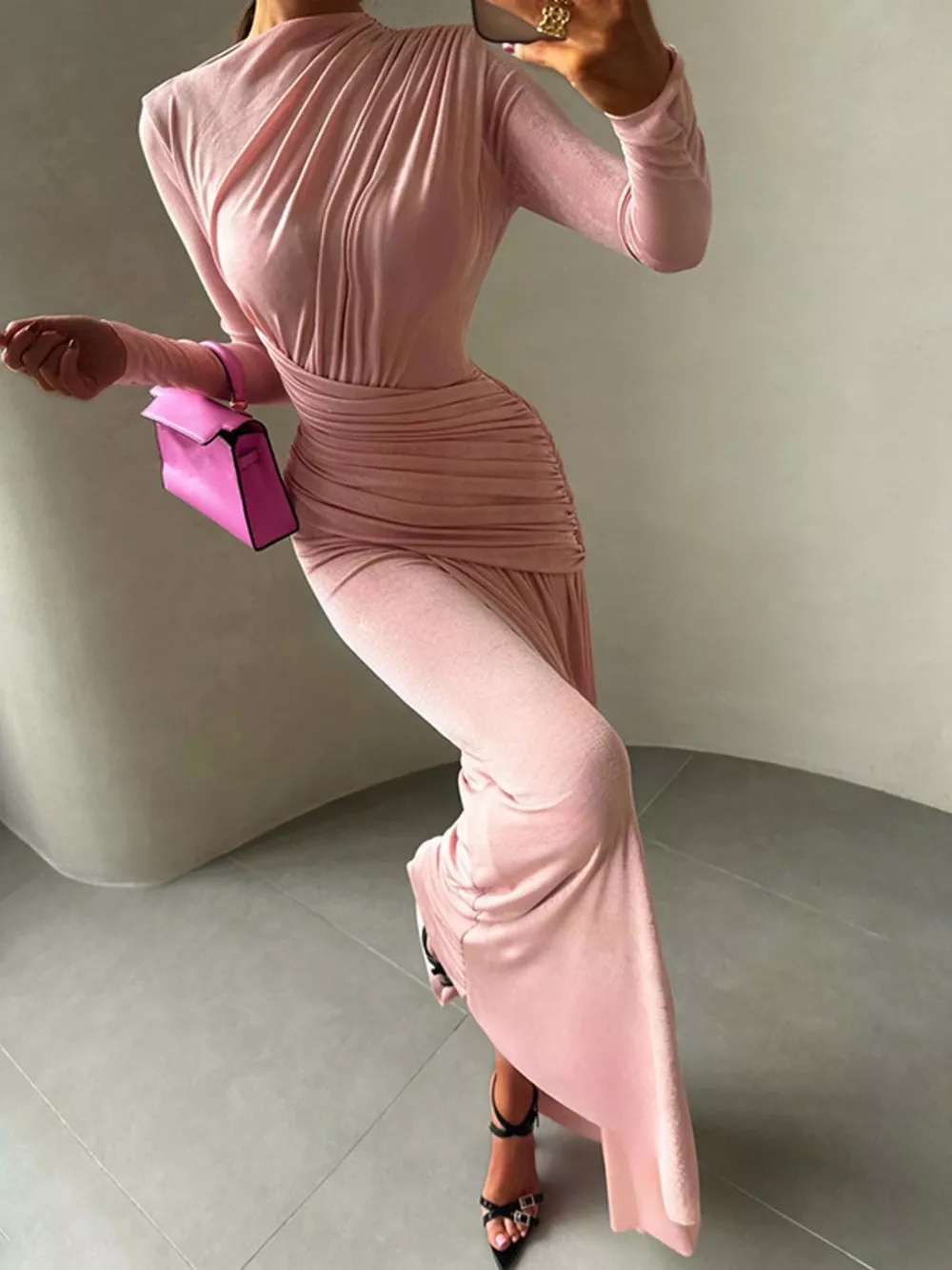 Ruched Long Sleeve Maxi Dress, image 5