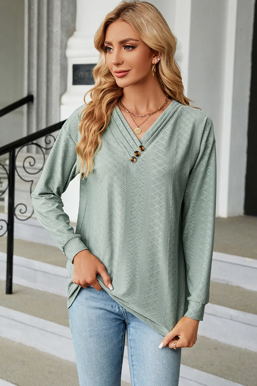 V-Neck Long Sleeve T-Shirt, image 22