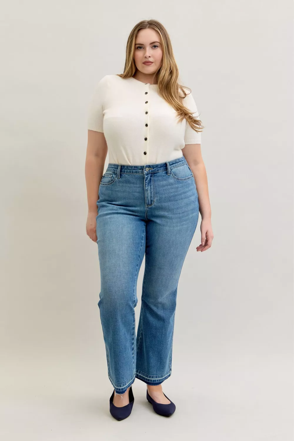 Full Size Mid Rise Slim Bootcut Tummy Control Release Hem Jeans Plus Size, image 4