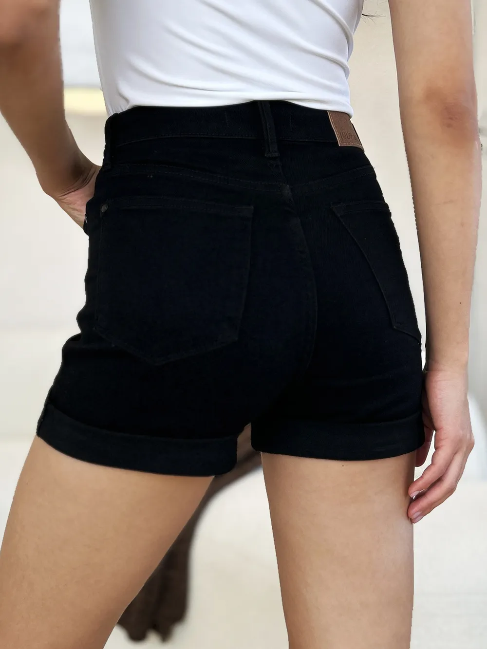 Full Size High Waist Tummy Control Cuffed Denim Shorts, image 6