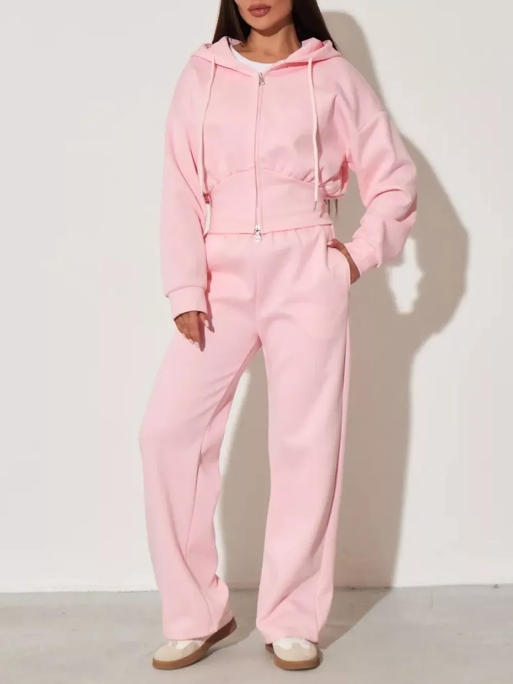Zip-Up Hoodie and Wide-Leg Pants Set, image 28
