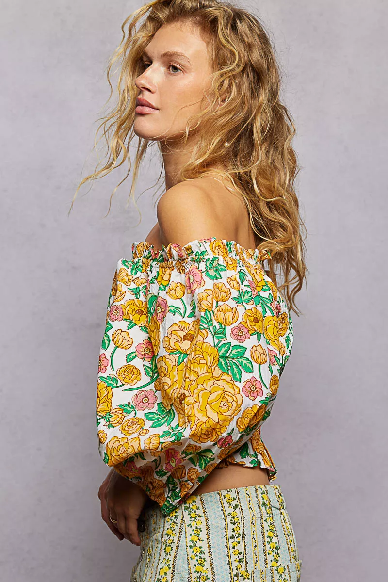 Floral Print Off-Shoulder Smocked Blouse, image 3
