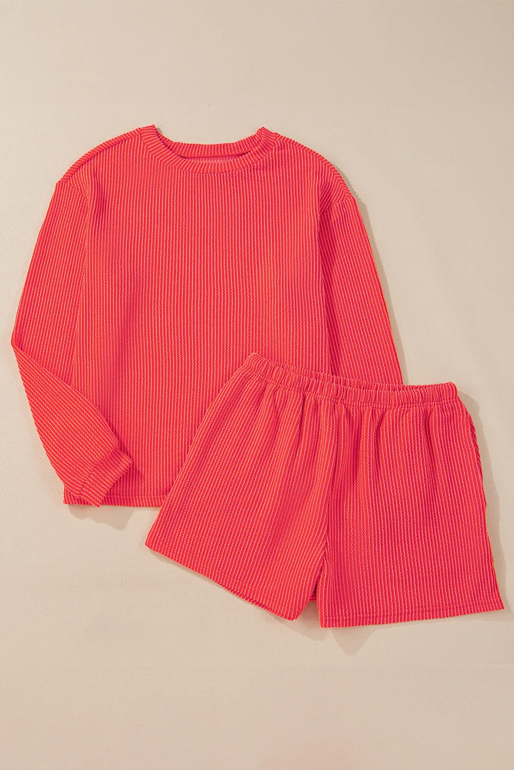 Round Neck Long Sleeve Top and Shorts Set, image 4
