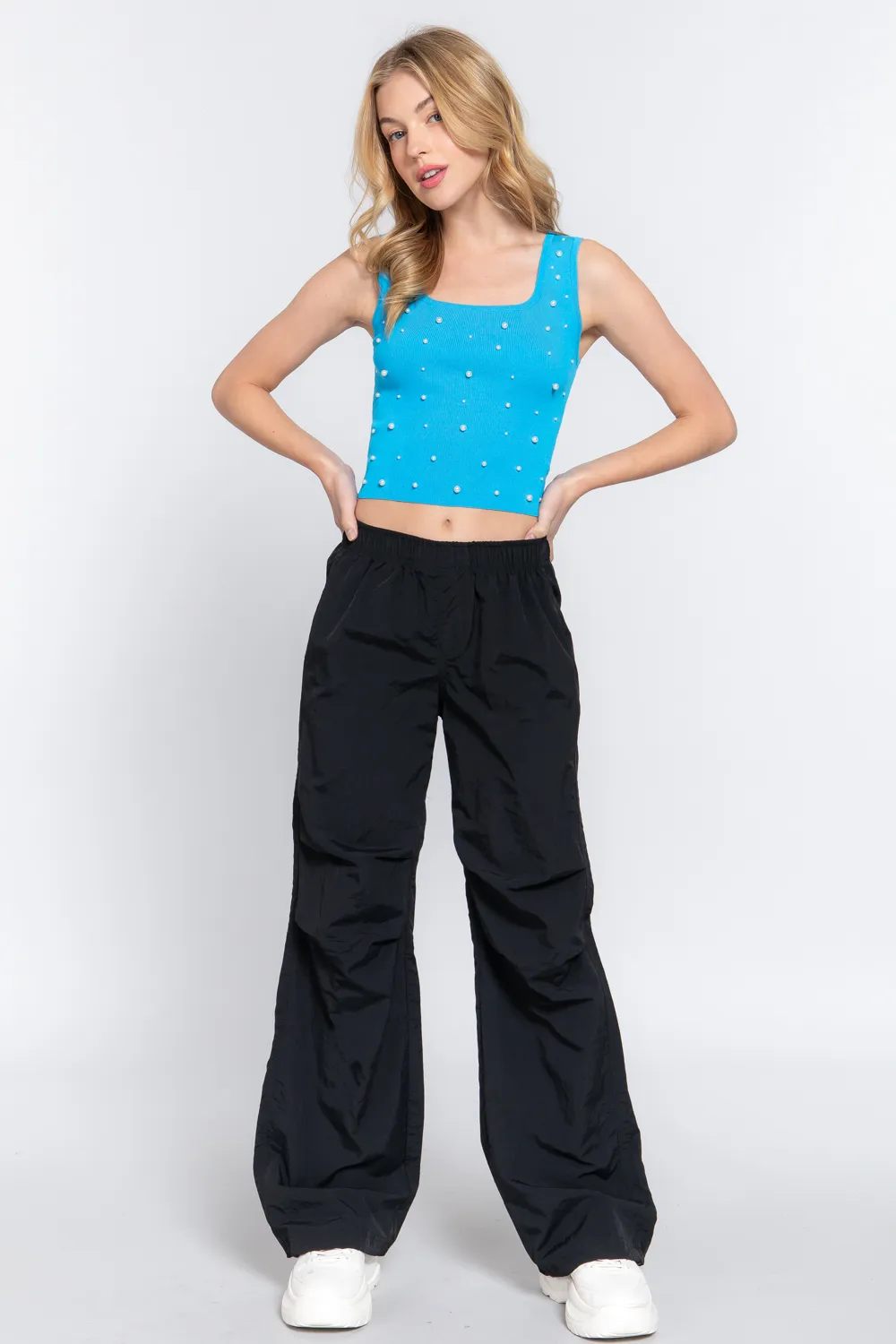 Pearl Detail Square Neck Cropped Tank, image 4